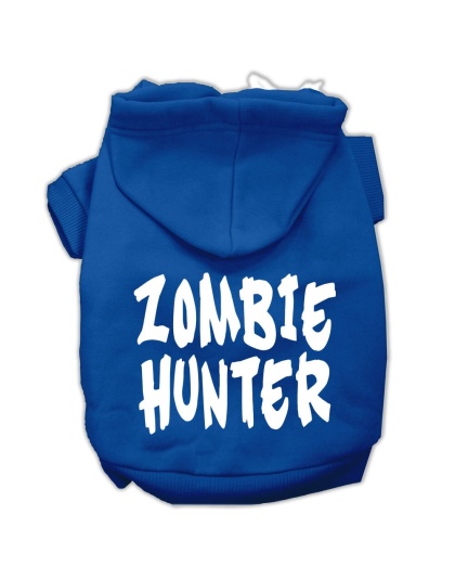 Zombie Hunter Screen Print Pet Hoodies Blue Size L
